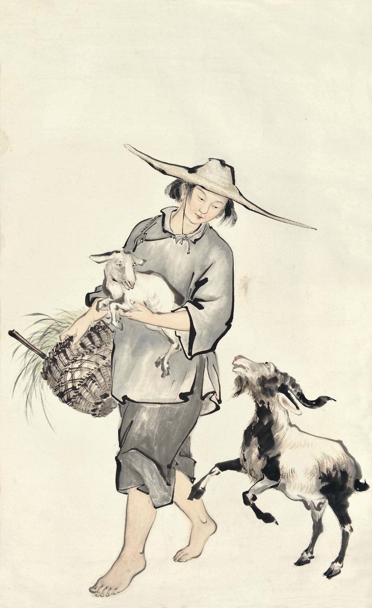 14.牧羊女  黄羲 纸本设色136x84cm 1957年 个人收藏.JPG